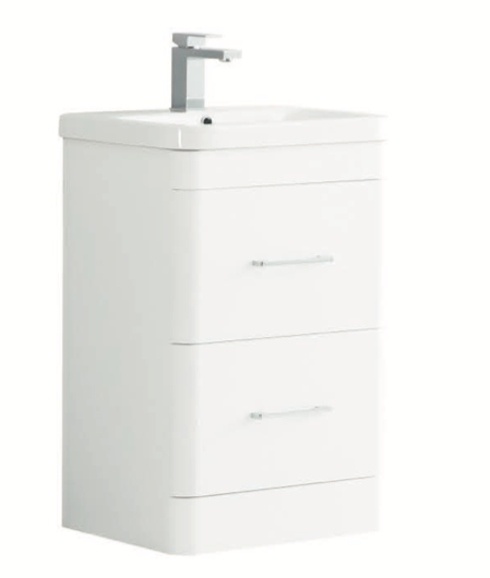 KDK 600mm Floor Curved Unit With Two Drawers 100% Waterproof Pvc Gloss White